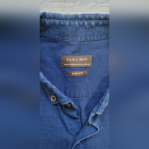 ZARA MAN Button Up Blue Shirt - Slim Fit Size M - Picture 5 of 7